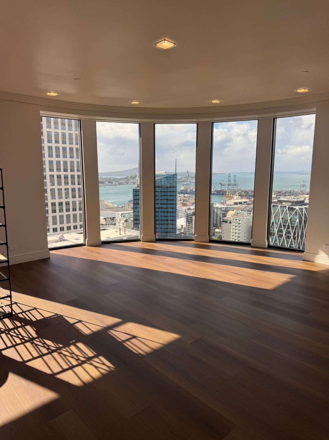 Living room with harbour views