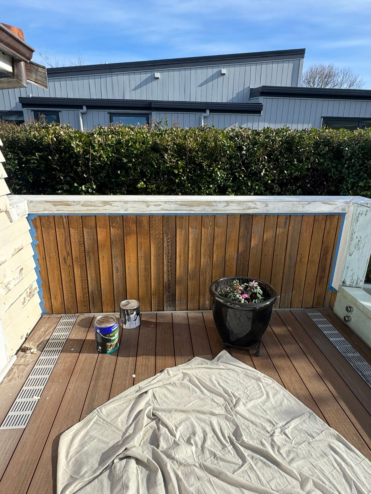 Weathered deck balustrade before staining