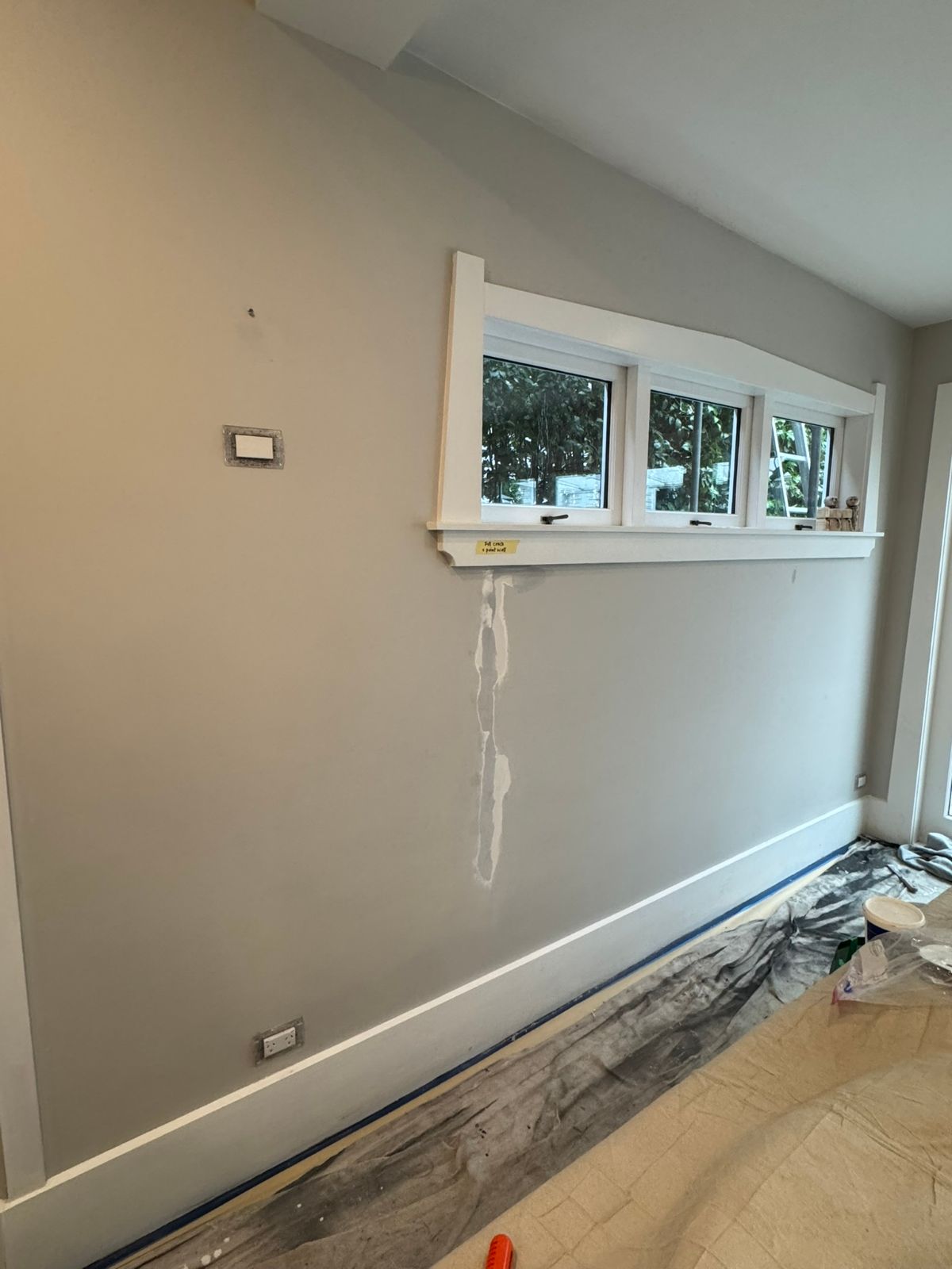 Living and dining wall prepped before painting