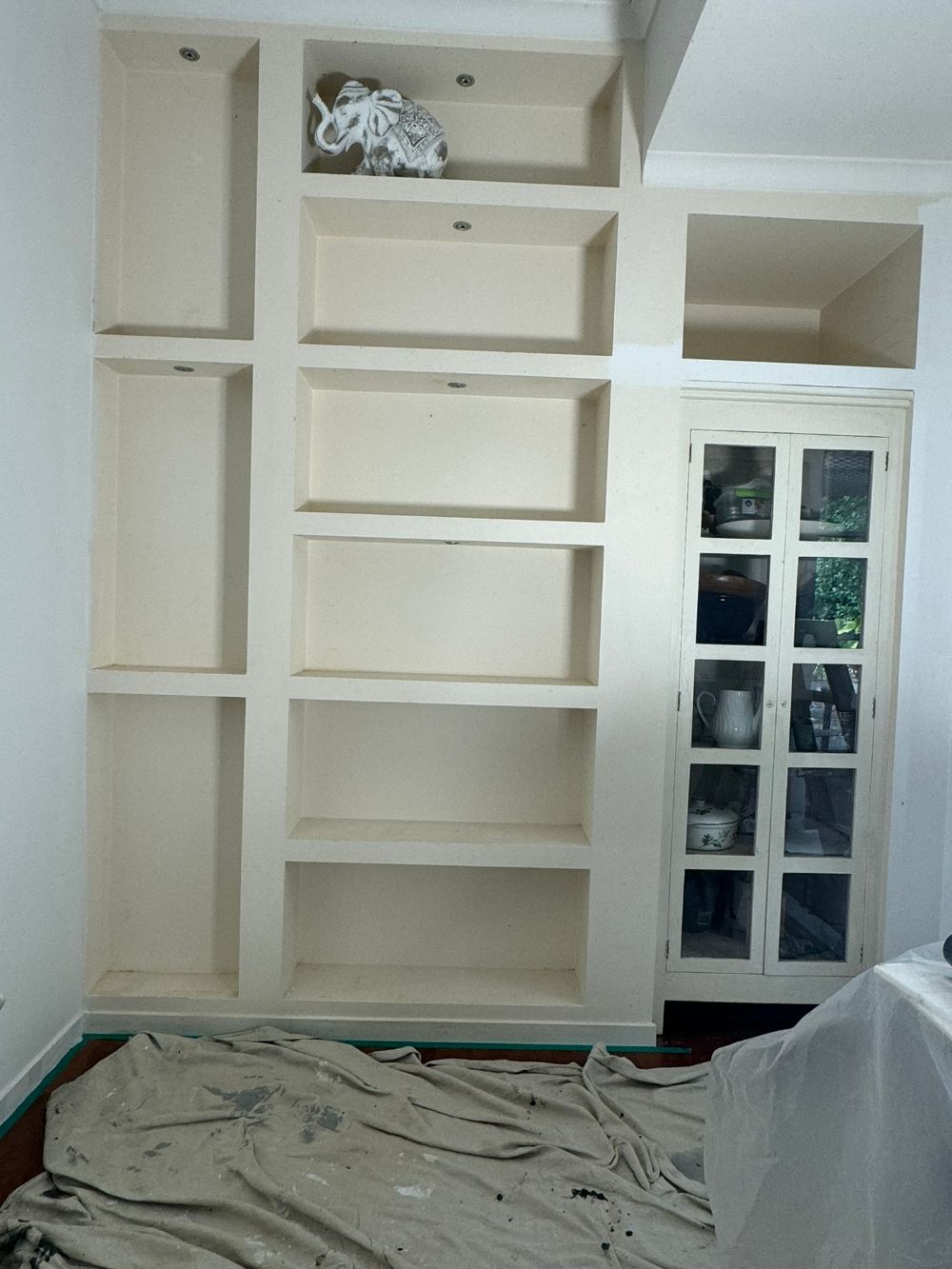 Built-in shelving before painting